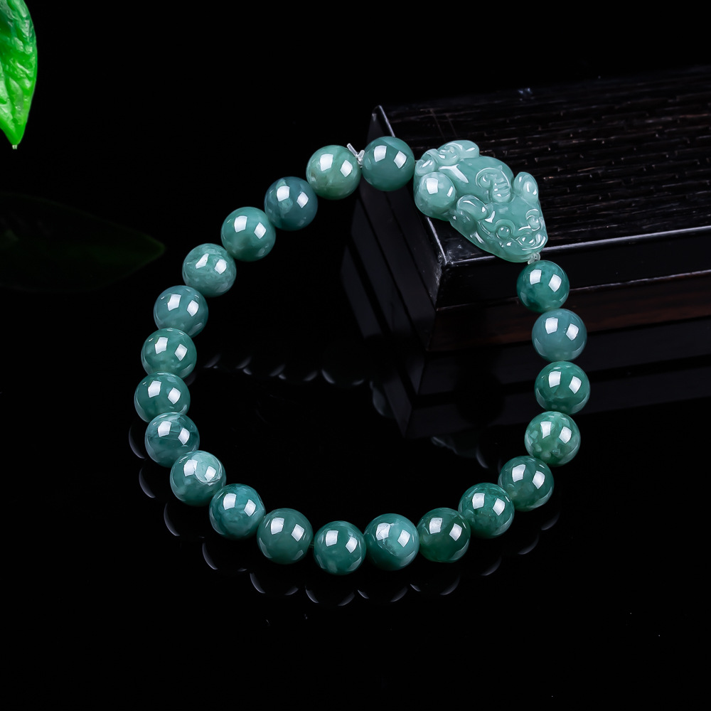 Vintage Collectible Item - Pulsera Pixiu de jadeíta birmana natural,